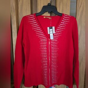 NWT Belldini Sz L Red Embellished Zip Cardigan Sweater